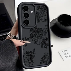 Elegant Rose Design Soft Silicone Phone Case - Premium Floral Protective Cover - Galaxy S23 Ultra (A065 Black)