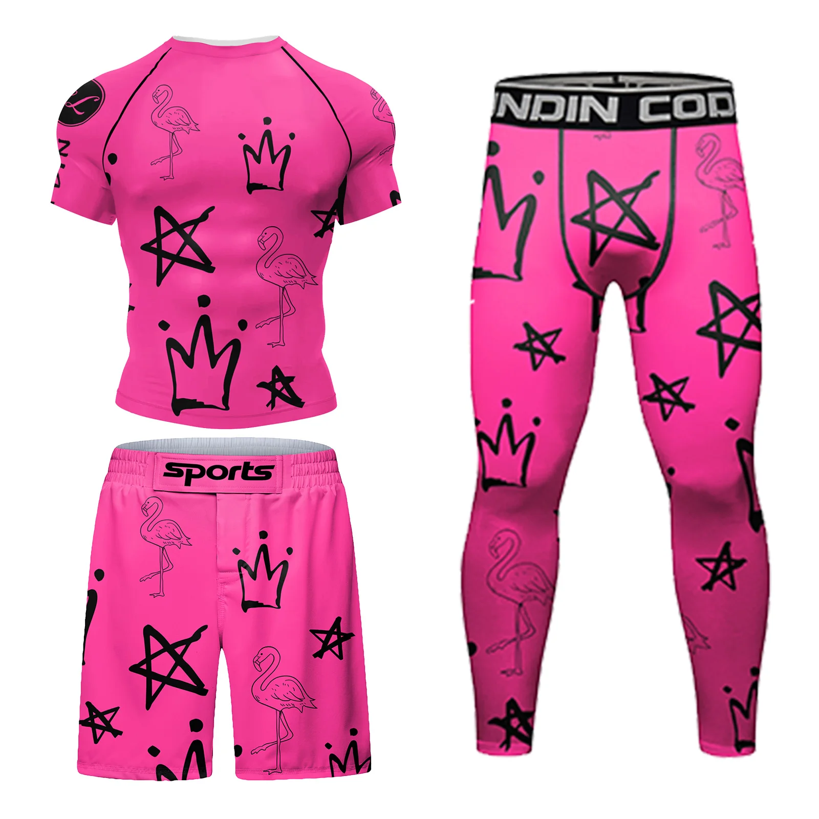 

Quick Dry Jiu Jitsu Kimono MMA Custom Clothing Cody Set Pink Sublimation Sports Jersey Man Kickboxing Short Rashguard Men's Sets