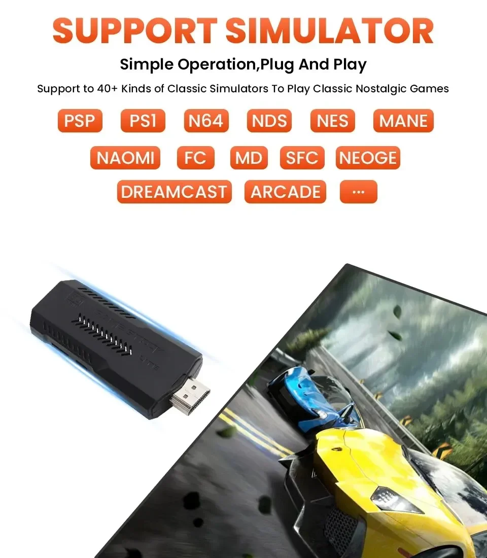 4K Game Stick 3D HD Retro Video Console Wireless Controller TV 50 Emulator X2 Plus 128G 40000 Game GD10 Pro For PS1/N64/DC
