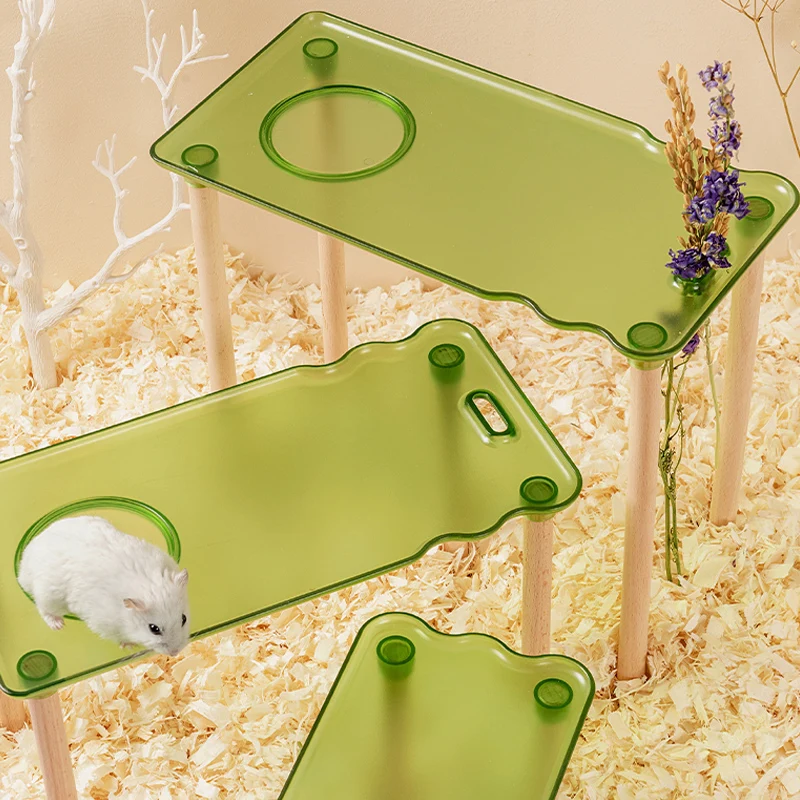 2PCS/Set Stand Platform Hamster Plastic Climbing Pet Toys Golden Bear Landscaping Accessories