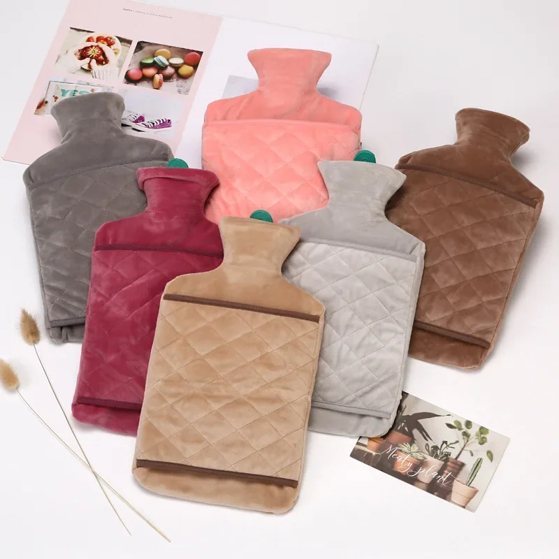 2L Winter Hot Water Bottle Plush Cover Thick Hot Water Bag for Hot and Cold Compress Warmer Bed Hand Feet Keep Warm Removable