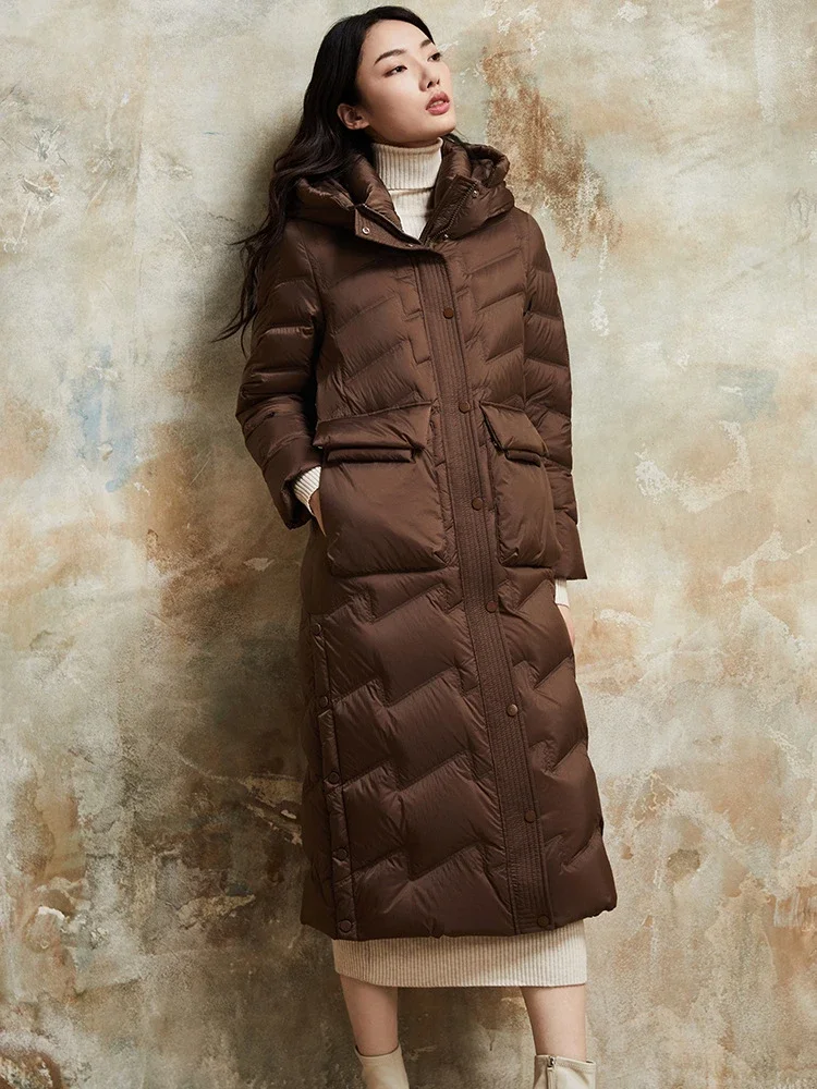 Down jacket for women 2023 new 90 white duck down, slimming and extra long, thickened and warm, extended winter jacket for women