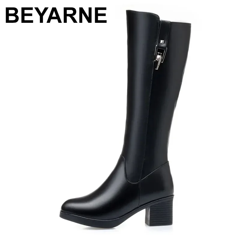 Wool Women Snow Boots Knee High Warm Genuine Leather Fur Warm Shoes Plush Boots Platform for Women Winter Boots u513
