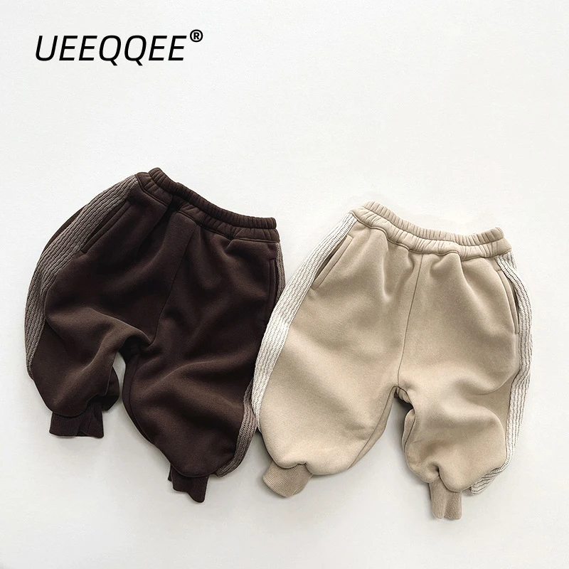 

Thick Warm Fleece Patchwork Knitted 2023 Autumn Winter New Children Pants Boys Sweatpants Trousers Toddler Kids Clothes For 1-8Y