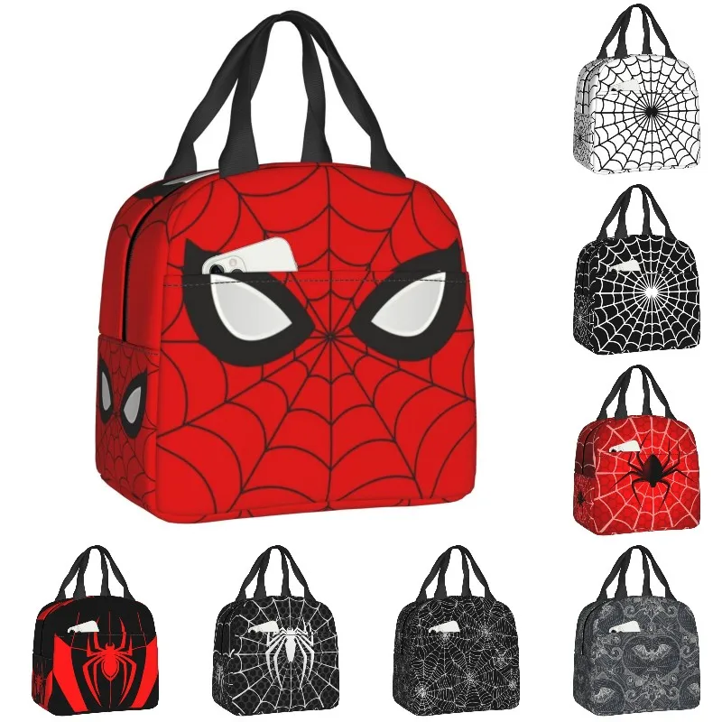 

Classic Red Spider Web Lunch Bag Men Women Cooler Warm Insulated Lunch Box for Student School Food Picnic Tote Bags