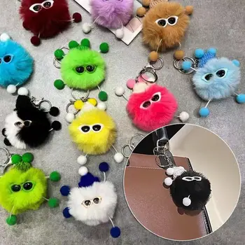 سلسلة مفاتيح قطيفة مقلدة ملونة ، قلادة شعر أرنب قزم ريكس ، كرة فحم ، قلادة حقيبة إبداعية لطيفة 3