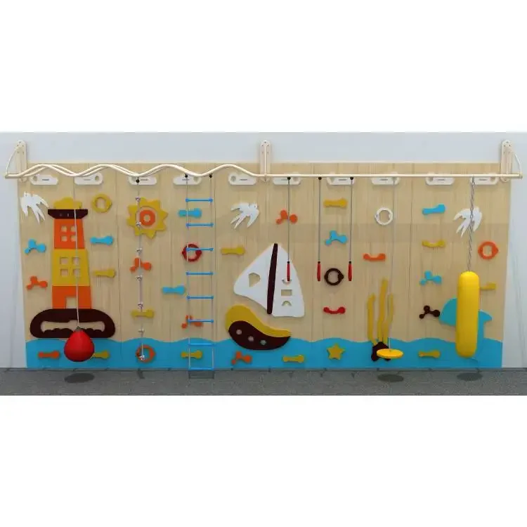 Hot sale wooden and PE board indoor rock climbing wall for kids indoor