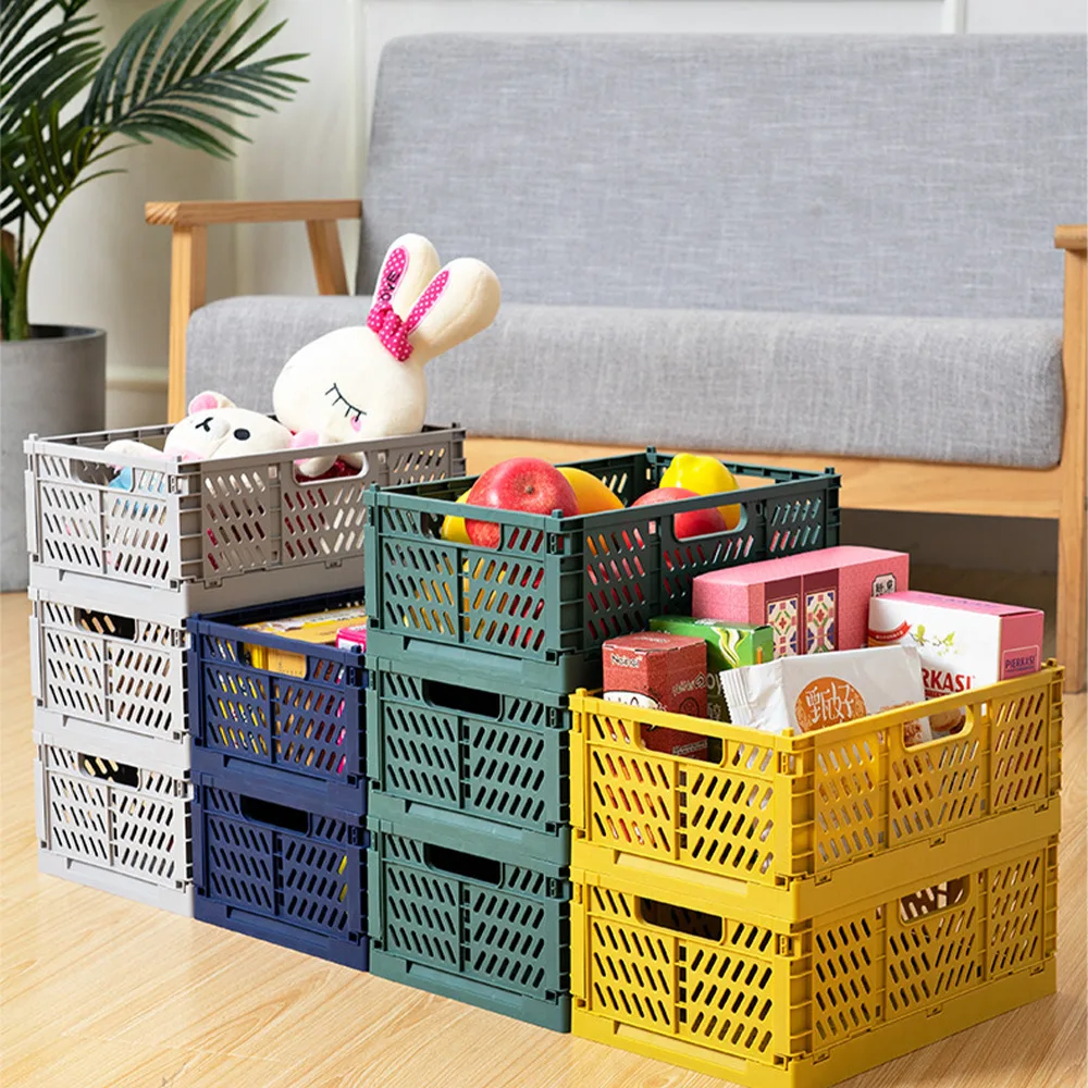 

Plastic Foldable Storage Crate Folding Box Basket Stackable Cute Makeup Jewellery Toys Boxes for Storage Box Organizer Portable