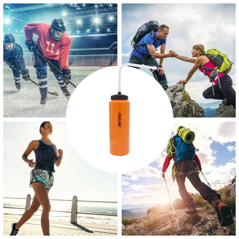 Squeeze Water Bottles Safety Water Wash Bottles 1 Liter Football Bottle Boxing Squeeze Bottle with Long Straw for Fitness