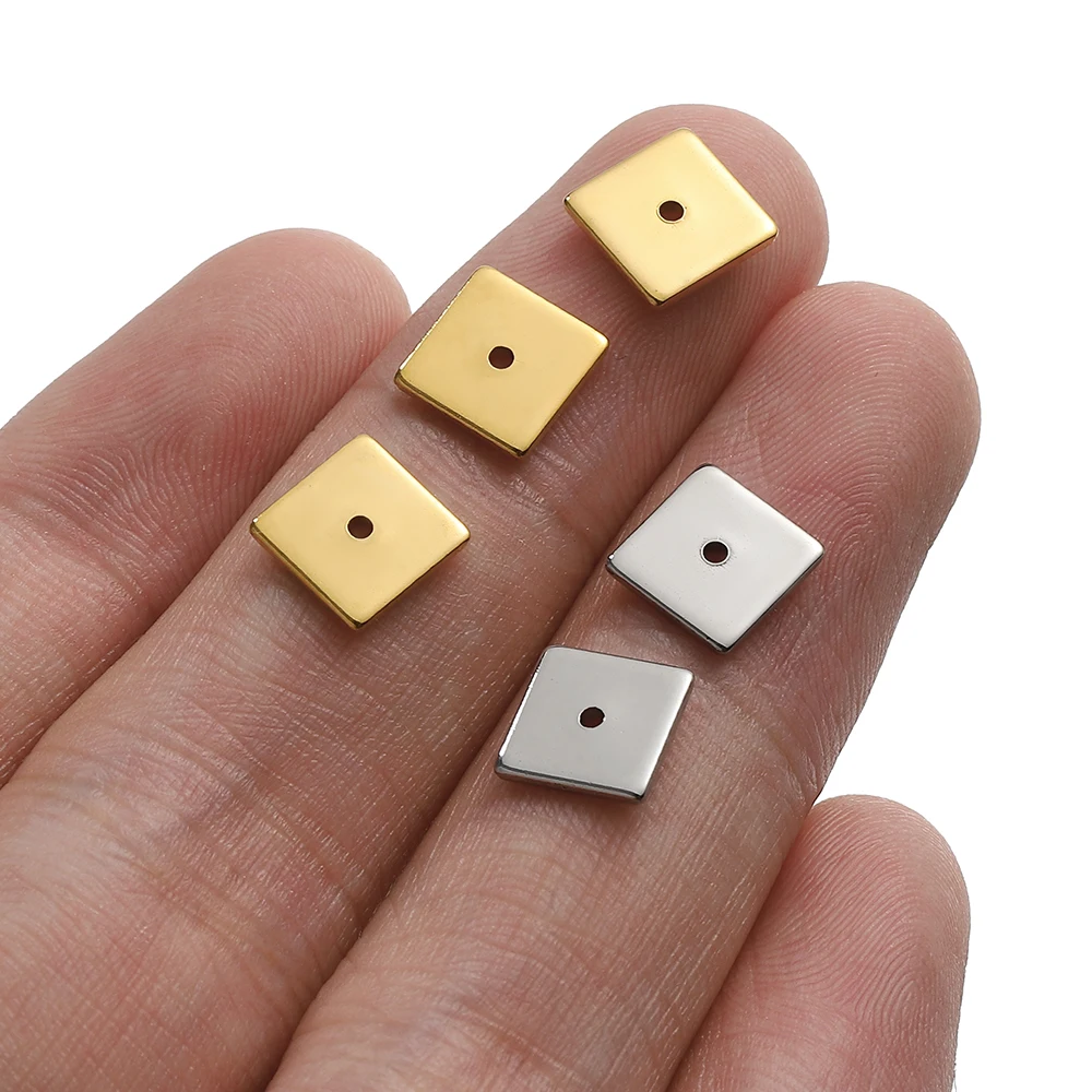 50pcs 8mm Stainless Steel Square Flat Spacer Beads Loose Beads Hole 1.3mm for Jewelry Making DIY Necklace Accessories Handmade