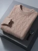 100% Mink Cashmere Autumn Winter Men O-Neck Sweater Cable Knitting Thick Pullover High Quality Smart Casual Cashmere Knitwear 5