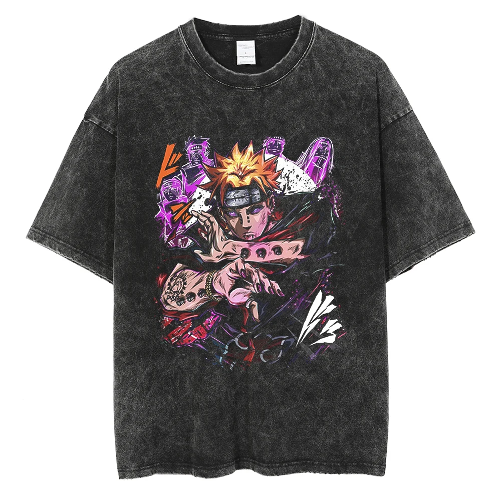 Men Streetwear Tshirt Japanese Anime Naruto Graphic T-Shirt Cotton 2026 Harajuku Washed T Shirt Summer Hip Hop Tops Tees Black