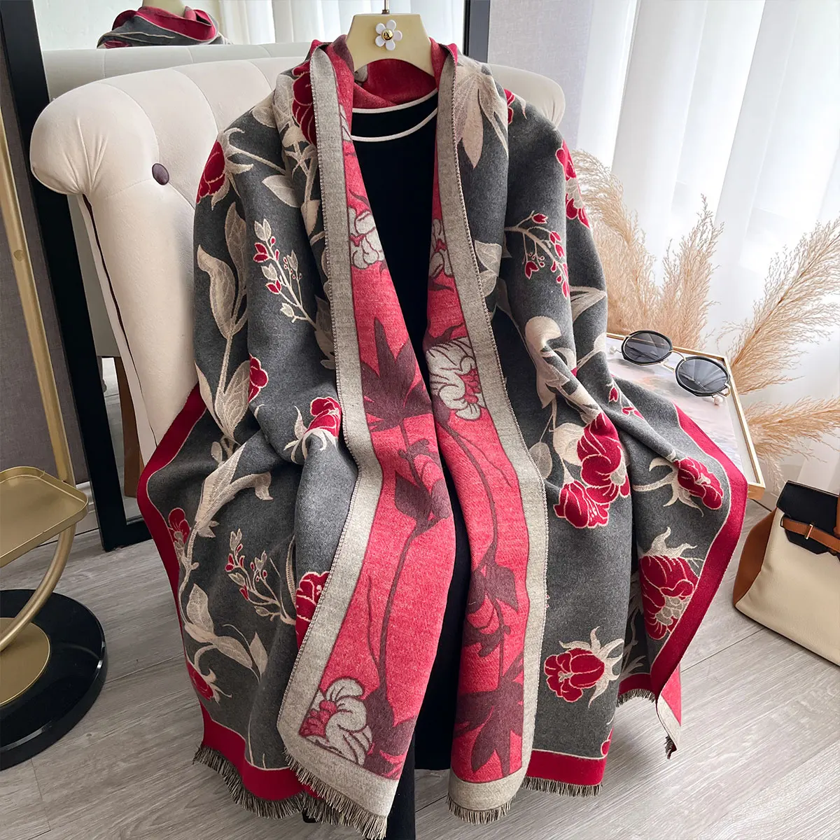 NEW Brand Women Two-Sided Scarf Imitation Cashmere Soft Warm Pashmina Shawl Winter Outdoor Coldproof Windproof Blanket Scarf