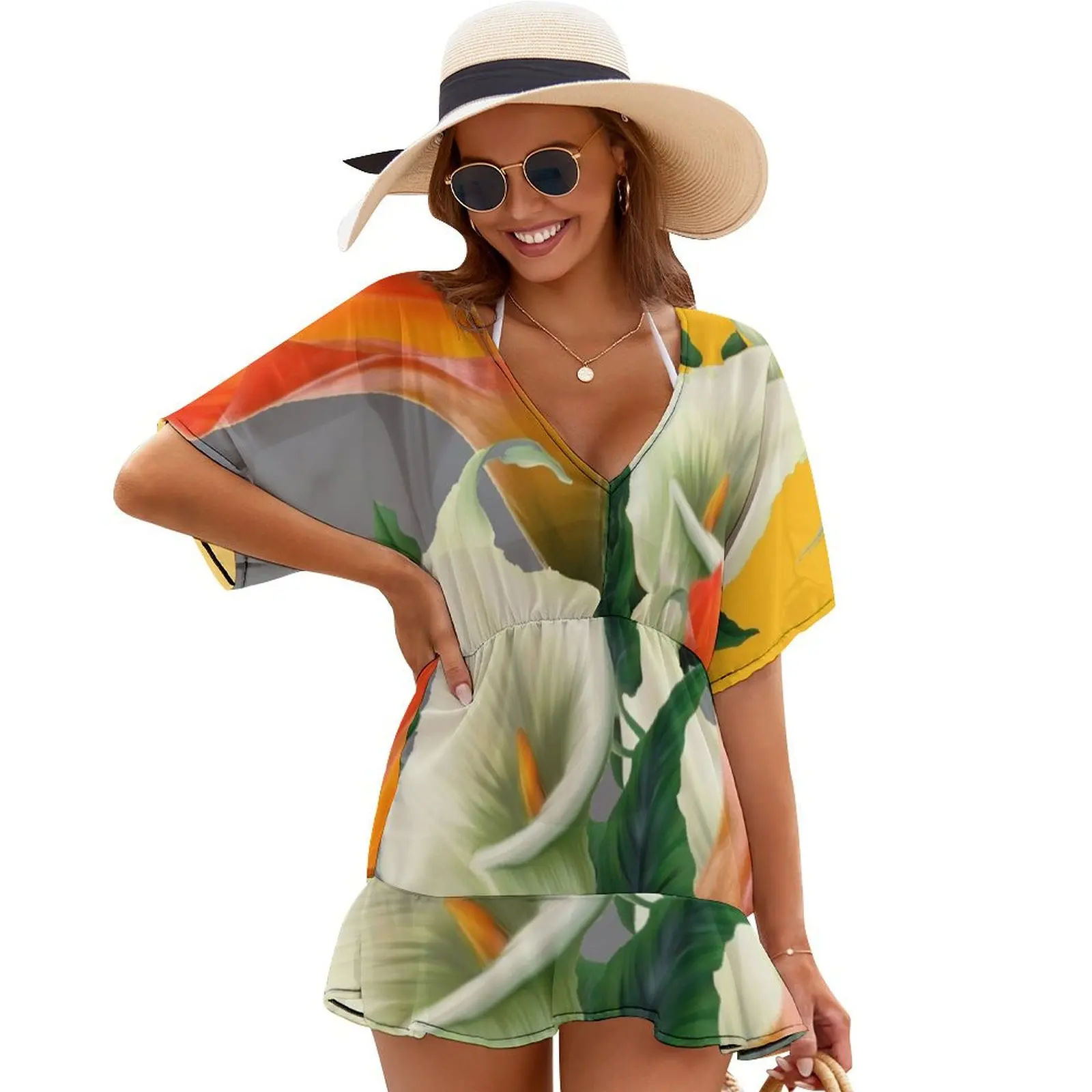 

WHITE-ORANGE CALLA LILIES GREY-GOLDEN GARDEN Cover Ups african dresses for woman Woman fashion dress for women Evening dresses