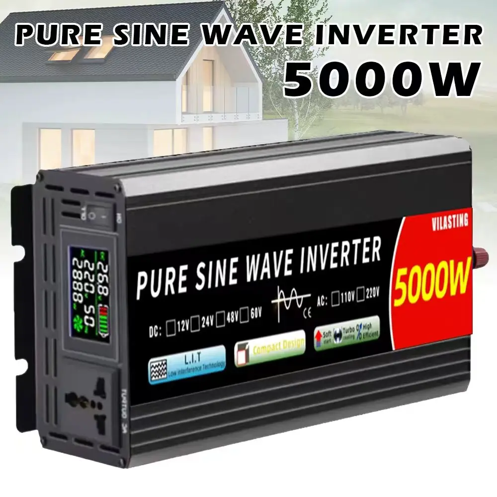 อินเวอร์เตอร์แบบพกพา คลื่นไซน์บริสุทธิ์ 1000W-5000W 12V เป็น 220V DC-AC ตัวแปลงไฟรถยนต์ พลังงานแสงอาทิตย์ อินเวอร์เตอร์ความถี่สูง สำหรับรถ 1