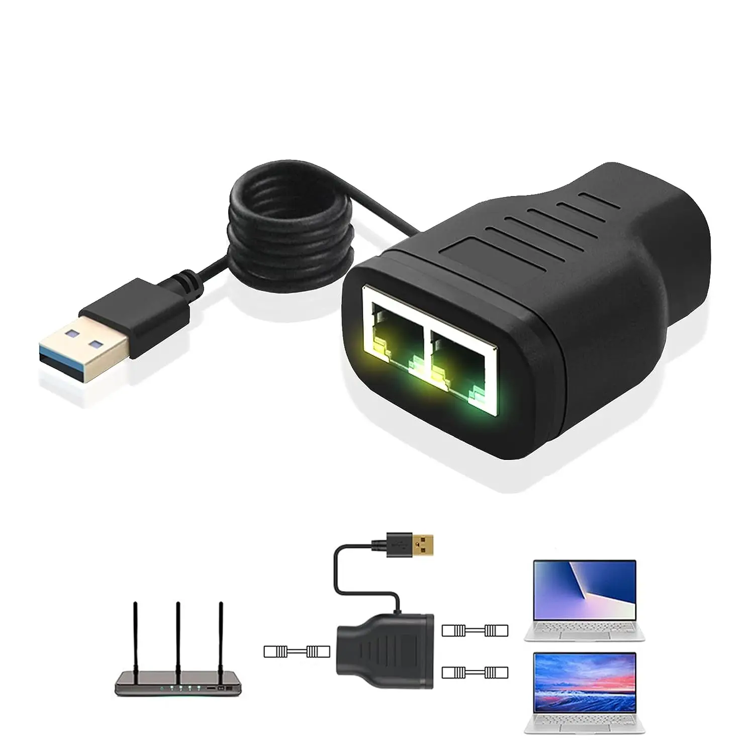 LBSC Usb Rj45 Ethernet 2-канальный сетевой разветвитель удлинитель Кабель одновременный доступ к двум компьютерным сетям для ПК Hdtv кабель