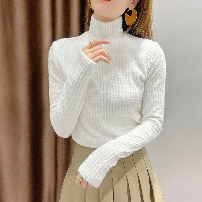 

Fashion Women's Bottoming Knitted Velvet Sweater Pullovers Imitation Mink Fur Autumn Winter Warm Clothing Office Lady Party Gift