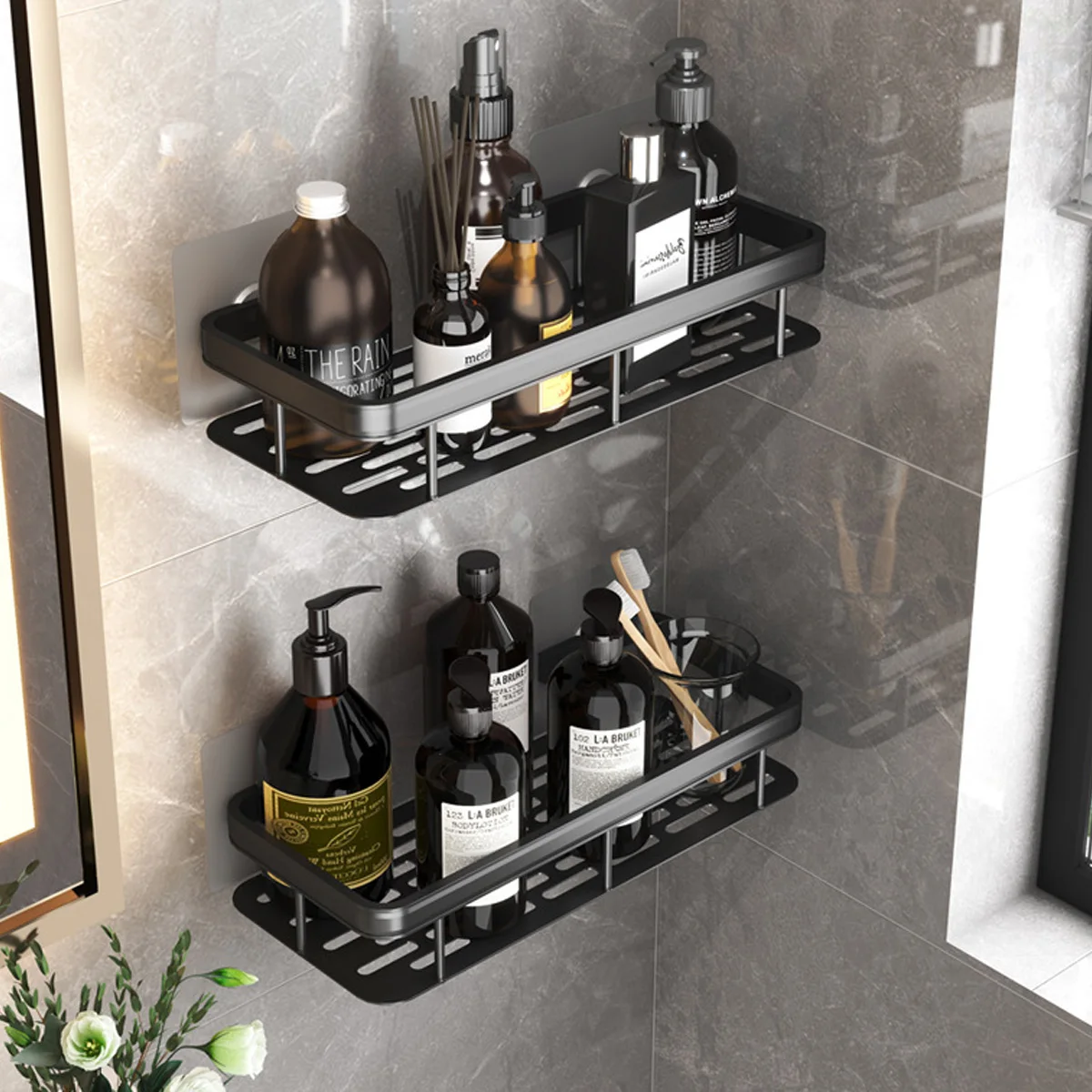 Aluminum Alloy Bathroom Storage Rack Wall Mounted Waterproof Rust Resistant Adhesive Backing storage rack bathroom shelf bathroom storage shelf storage shelf bathroom accessories shower rack bathroom corner shelf toilet shower rack