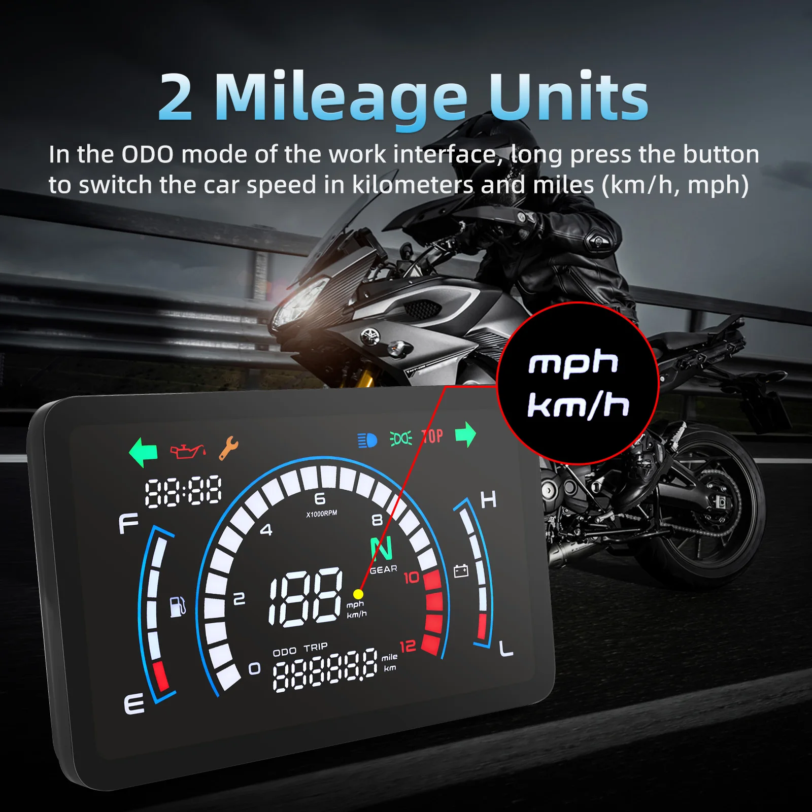 Motorcycle Digital Speedometer Voltage Fuel Gauge Motorbike Dashboard Full Digit