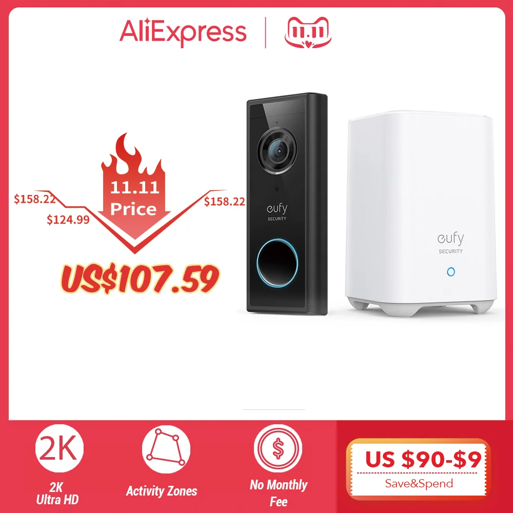 Eufy Security Video Doorbell（batterypowered）kit 2k Resolution 180day