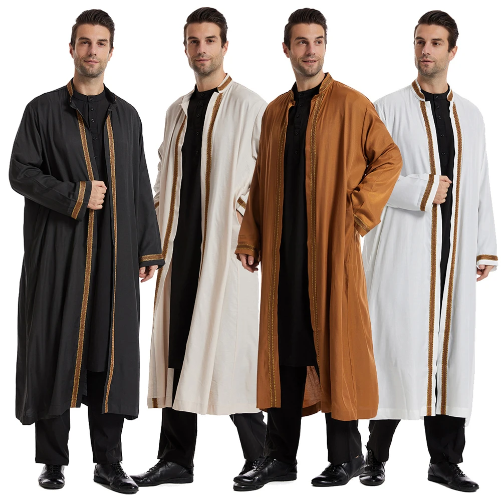 

2024 Ramadan Eid Middle East Saudi Arabic Robe Kimono Cardigan Islamic Traditional Clothing Muslim Men Jubba Thobe Abaya Dress