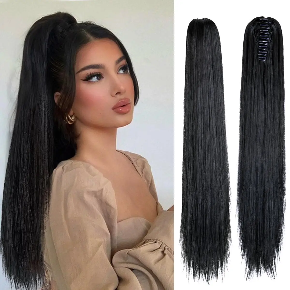 22 Zoll Synthetische Haarverlängerung Blond Ponytail Hitzebeständig Naturwelle 8