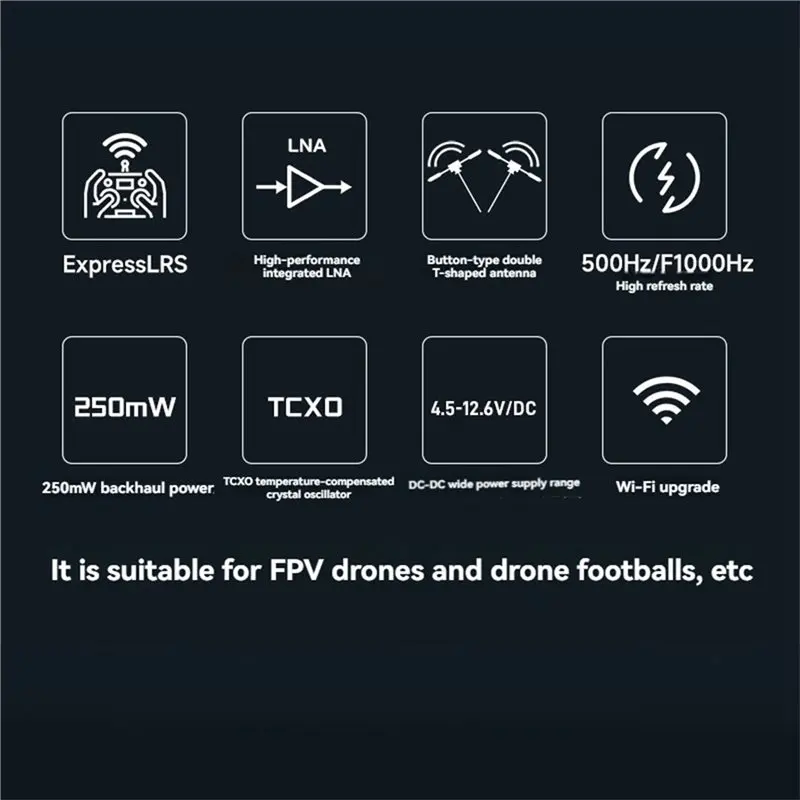 웰메이드-텔레메트리 와이파이 업데이트 ELRS 2.4Ghz 다이버시티 수신기 250Mw 듀얼 T-안테나 장거리 드론 고정익 로봇 보트용