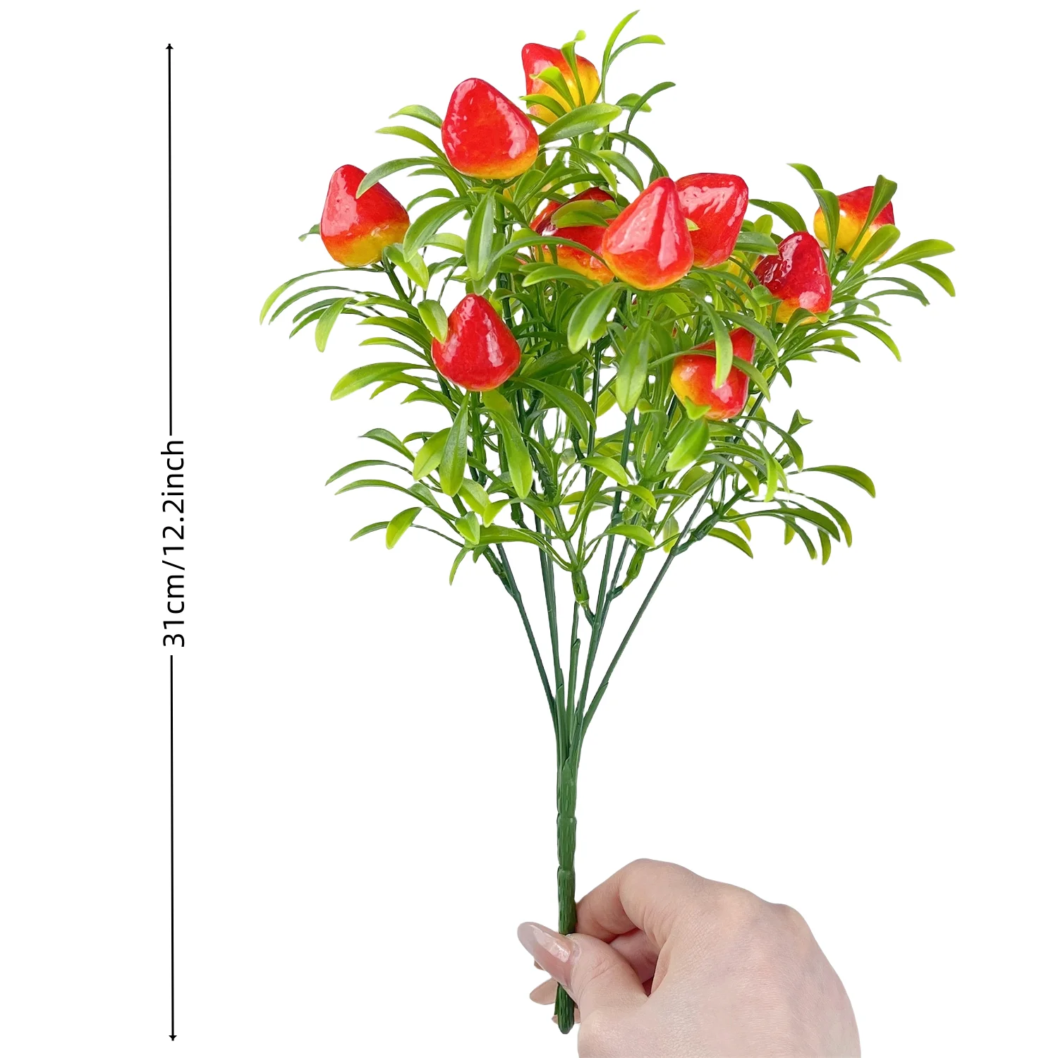 Artificial Strawberry Fruit Plant Set - Decorative Home & Outdoor Décor, Floral Arrangements, Wedding & Holiday Party Accents (4pcs)
