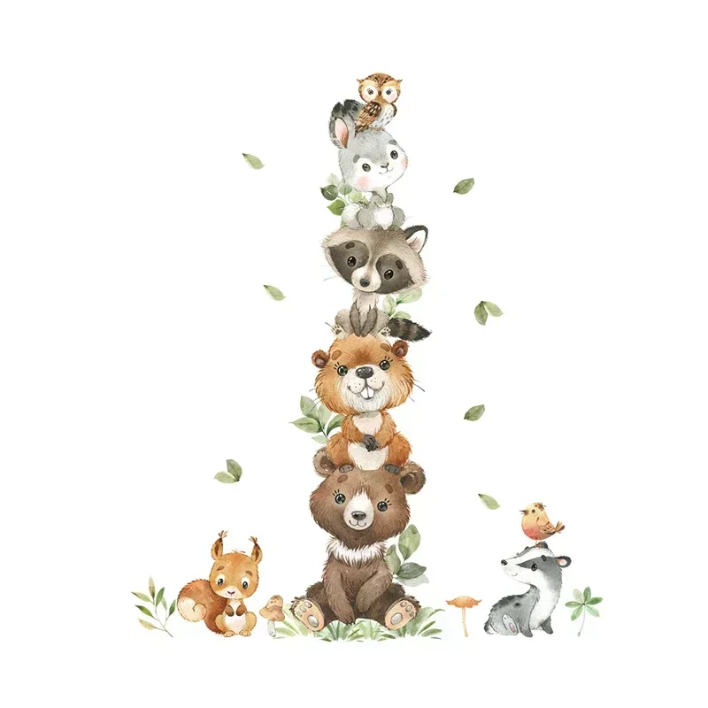 Cartoon Cute Animals Wall Stickers for Kids Rooms Bear Rabbit Children's Sticker Wallpaper Boy Baby Nursery Room Wall Decals luminous wall stickers wall stickers vinyl decal stickers