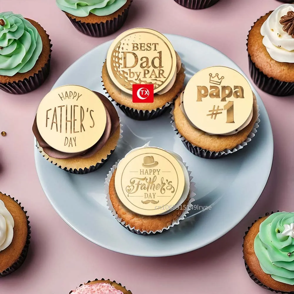2026 Happy Father's Day Cake Topper Acrylic Gold Super Best Dad Cake Decor for Father Birthday Party Cupcake Decor
