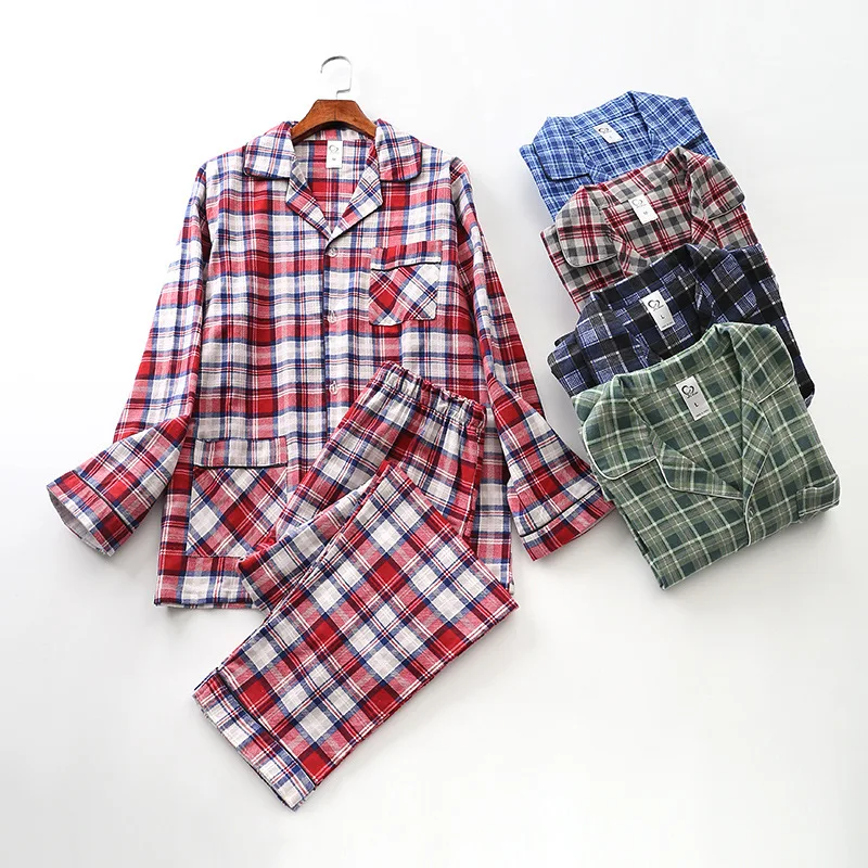Mens Brushed Cotton Pajamas Sets Sleepwear Home Clothing plus size 100KG pajamas set man pajamas set