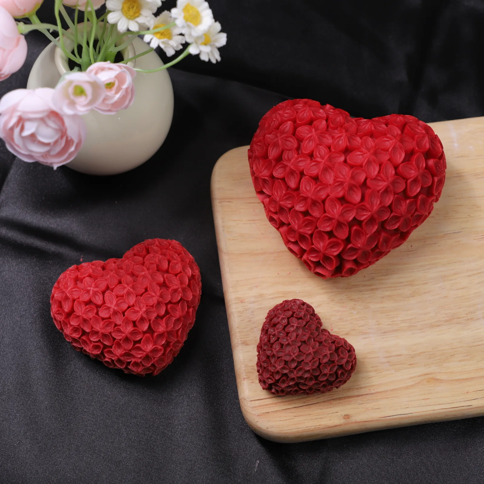 3D Love Heart Flower Silicone Candle Mold DIY Valentine's Day Heart Soap Resin Chocolate Baking Kit Wedding Party Craft