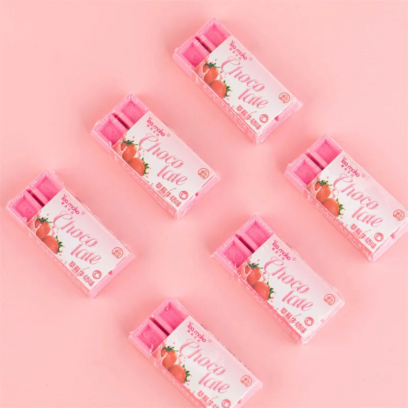 Pencil Eraser 1pcs Strawberry Chocolate Eraser Mini Pink Color Less Dust Cleaning Correcting Tools Office School A7656