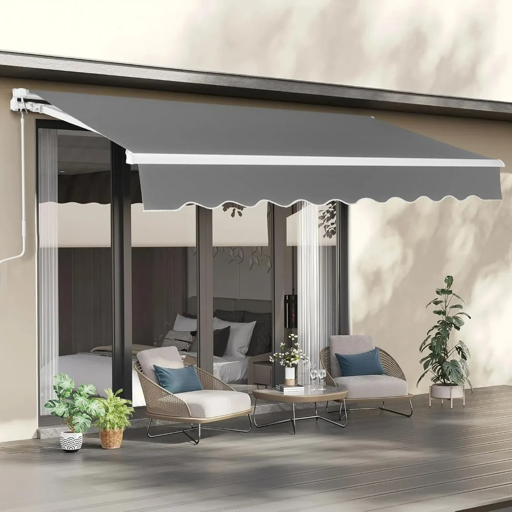 Manual Retractable Patio Awning 12x10 FT Outdoor Window Sun Shade Shelter with Crank Handle & Canopy for Deck Backyard Garden
