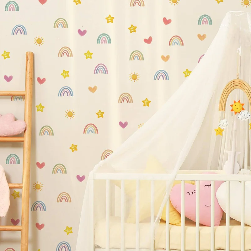 Boho Hearts Rainbow Wall Stickers For Children Baby Room Decor Nursery Wall Art Decals Vinyl Mural Nordic Girl Bedroom Decor