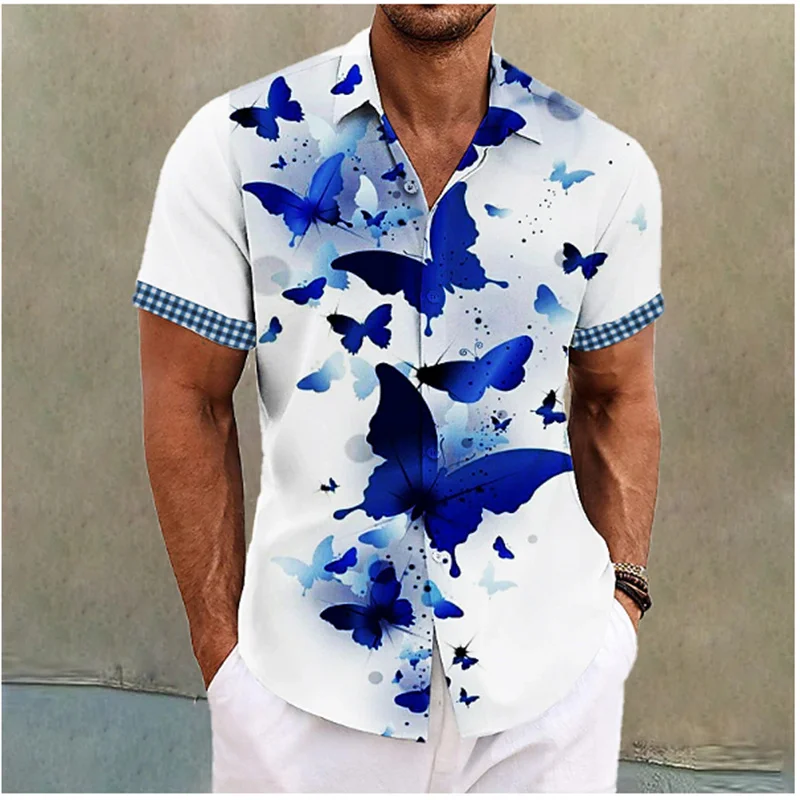 Hawaiian Summer Floral Shirt Men's Geometric Print Short Sleeved Top Oversized Seaside Holiday Casual Clothing 4XL
