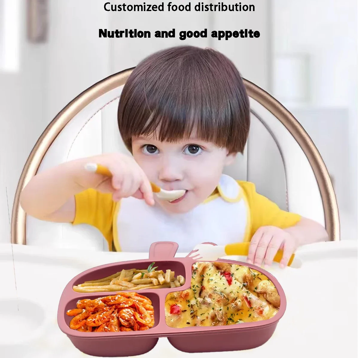 Silicone Baby Dinner Plate Food Grade Baby Supplement Bowl Set Children's Divided Dinner Plate Suction Cup One Piece 2