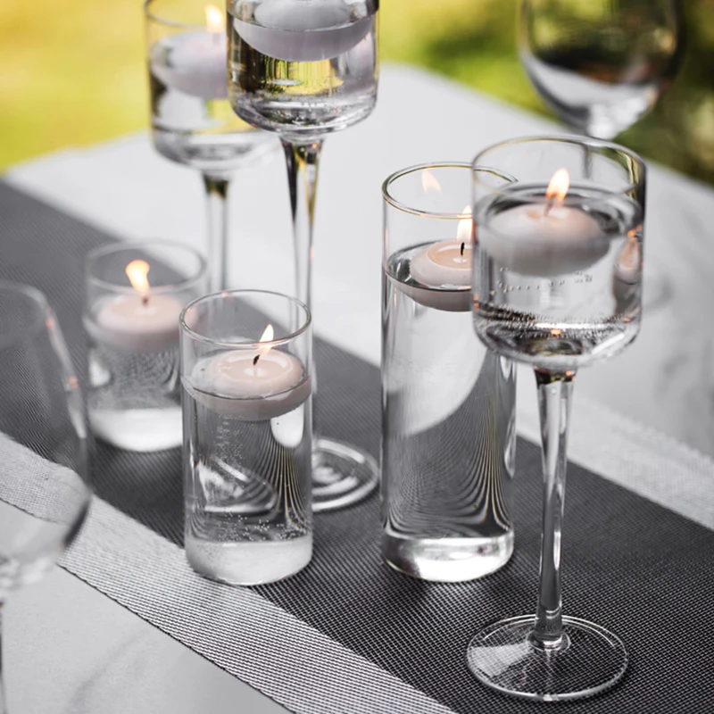 Chandelier En Verre Transparent, Pied Haut, Lampe à Huile, Bougeoirs Rustiques Pour Fête De Mariage, Dîner, Décoration De Table Pour La Maison