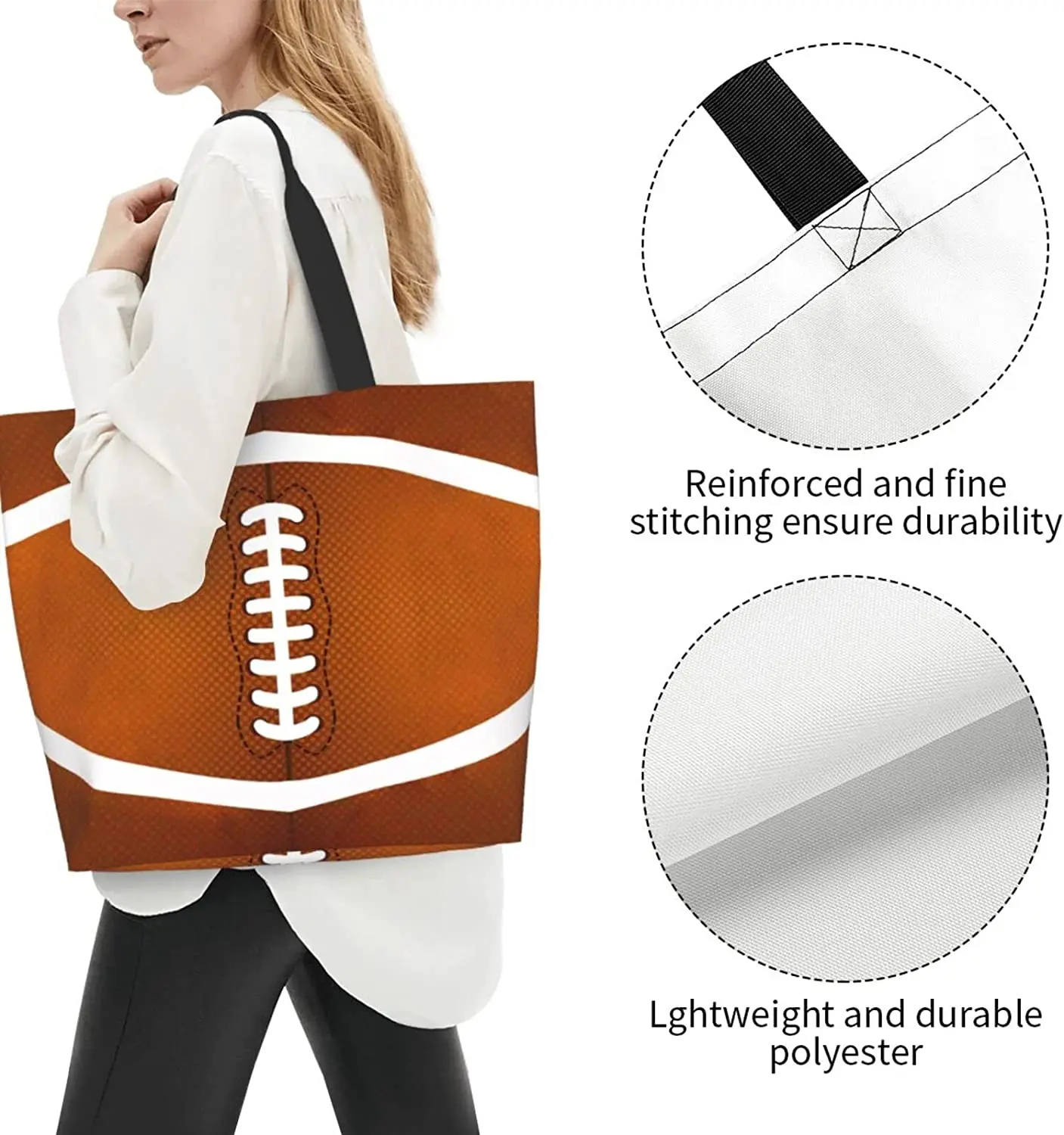 American Football  Tote Handbag Large Oversize Casual Canvas Sports Mom Beach Travel Bag 3