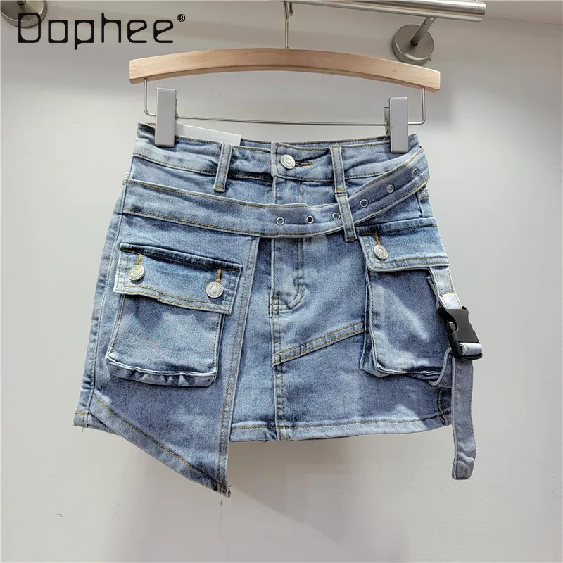 Casual Pocket Denim Skirted Shorts Spring and Summer New Work Clothes Loose Asymmetric Slim Wide-Leg Jean Shorts Skirt Female watteau at work la surprise