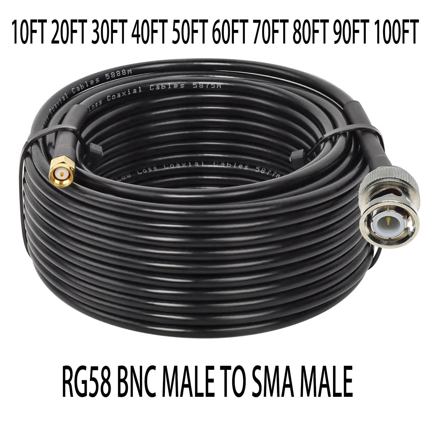 

30 футов 50 футов 100 футов RG58 BNC штекер-SMA штекер разъем Любительская CB радиоантенна RF коаксиальный кабель Wifi Джампер 50 Ом