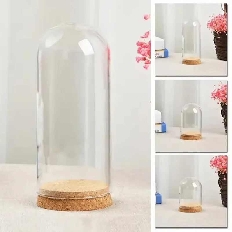 50pcs Dia 8cm Modern Handcraft Glass Dome Cover Dry Flower Vase With Wood Cork Base Landcrape Figurines Model Display Artwork
