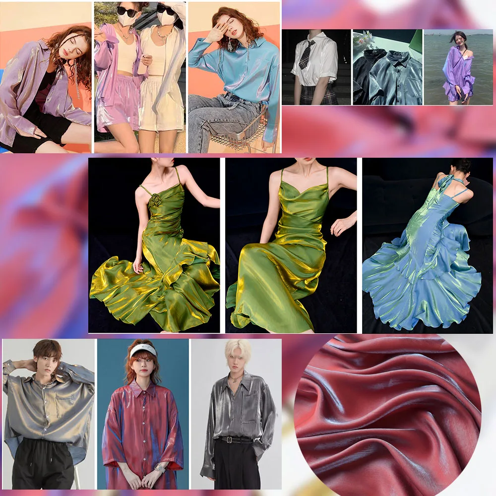 100x150cm Gradient Satin Fabric Shiny Fluorescent Cotton by Meter for Girl Pageant Dresses DIY Sewing Quinceañera Suit Materials