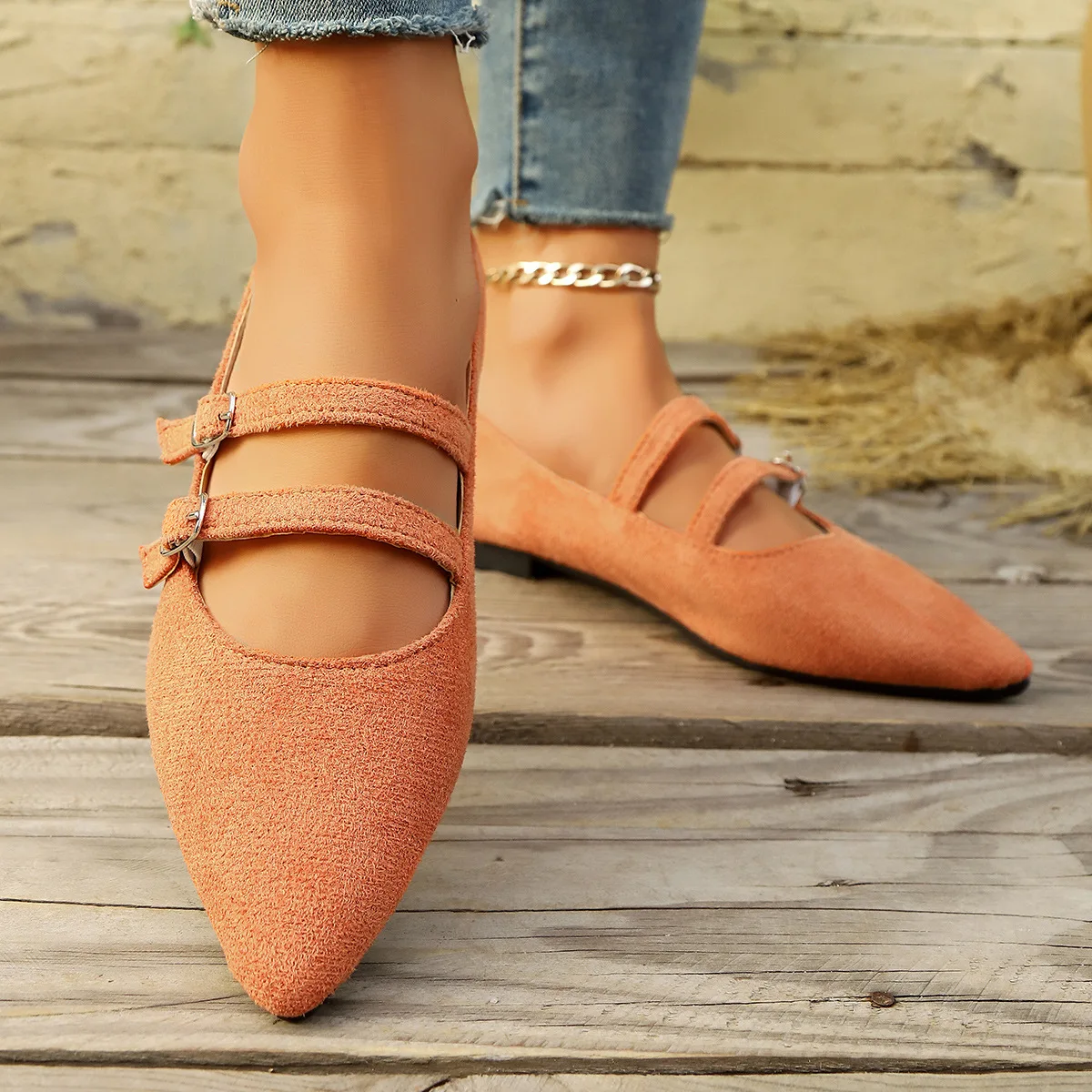 Elegant Ballet Flats Women Autumn Shallow Pointed Toe Loafers Casual Buckle Leopard Mary Jane Flat Shoes Women Zapatos De Mujer