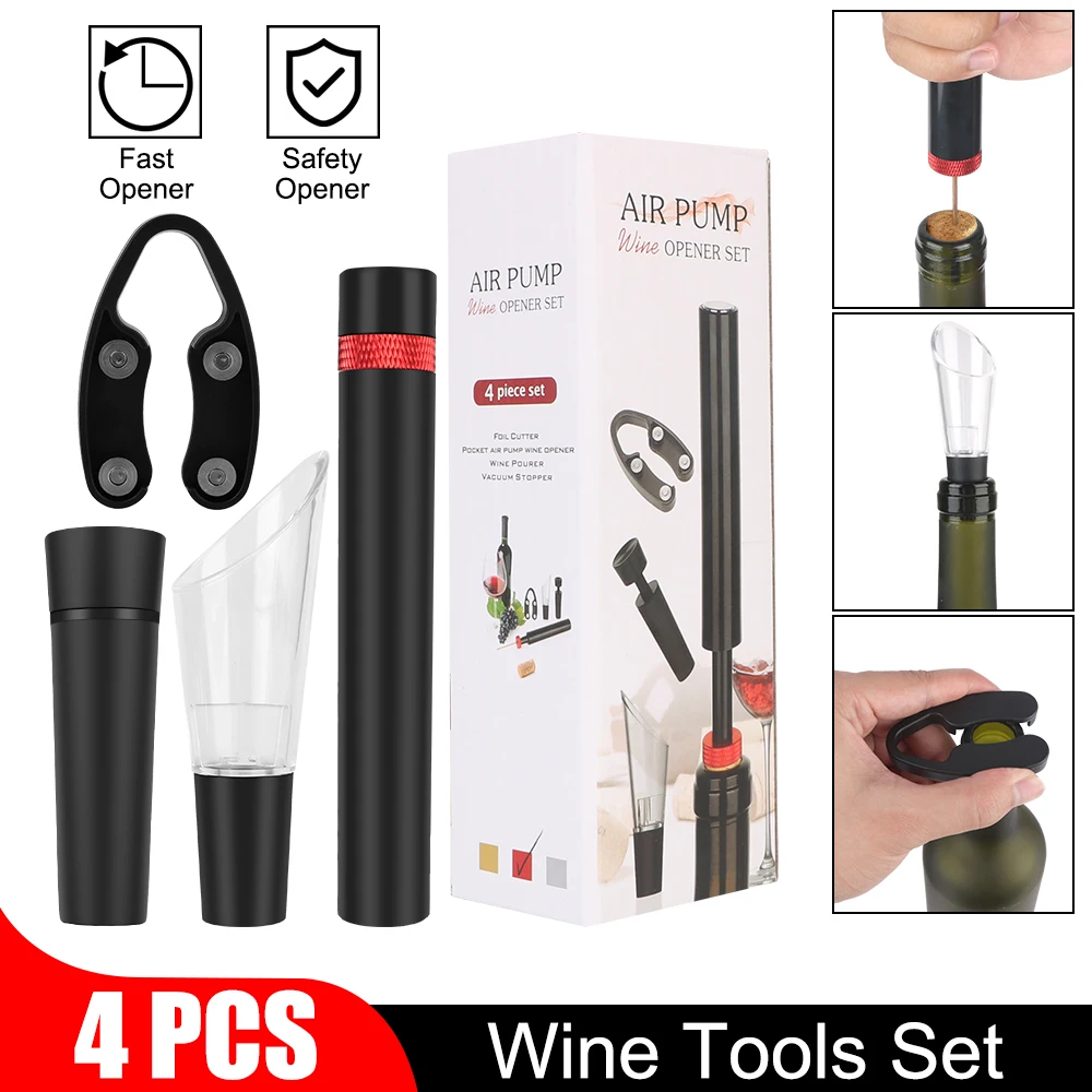 

Wine Opener for Red Wine Foil Cutter Air Pressure Vacuum Wine Stopper 4 Pcs/Set Pin Type Cork Out Tool Wine Pourer