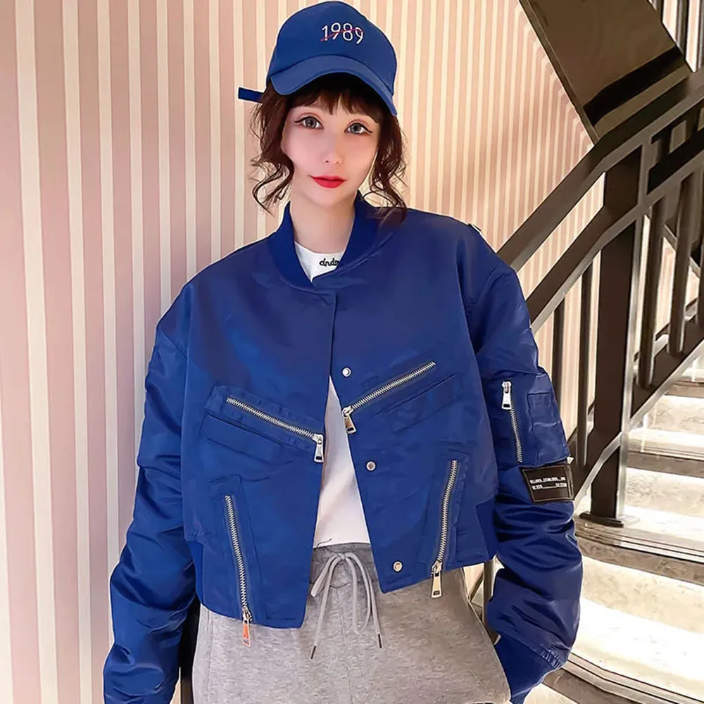 

2023 Autumn Women's Jacket Fashion Tops Lady Casual Short Coat Baseball Outerwear Woman Chic Zipper High Waist Bomber Jackets