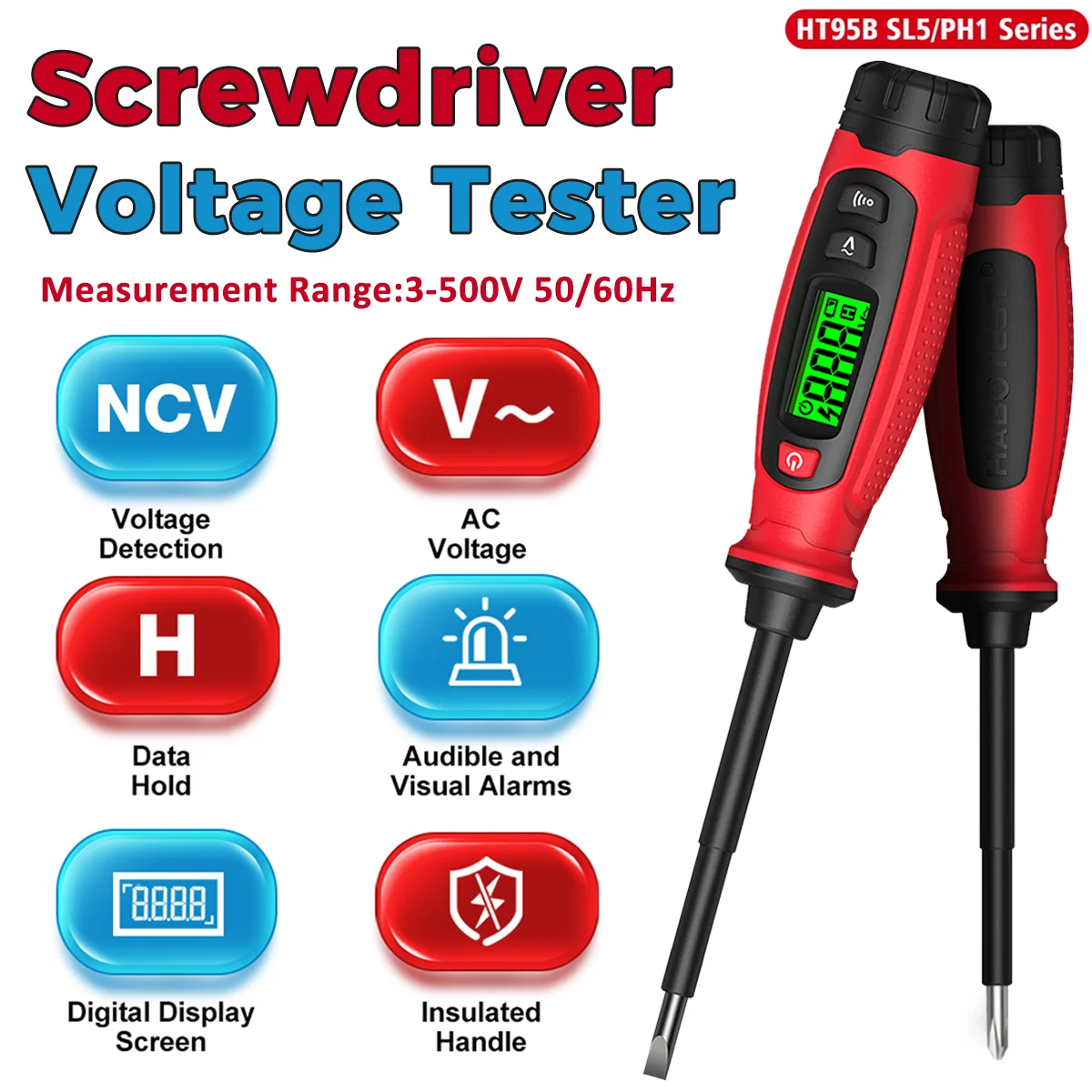 HT95B 디지털 스크루드라이버 전압 테스터 3-500V NCV 크로스/워드 전기..
