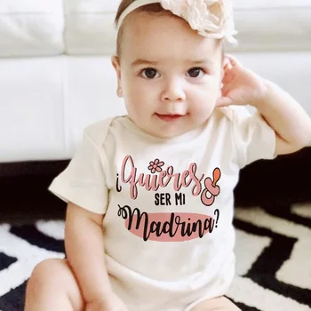 Would You Be My Godmother Print Newborn Bodysuits Baby Ask for Godmother Baptism Clothes Toddler Infant Short Sleeve Jumpsuits 1