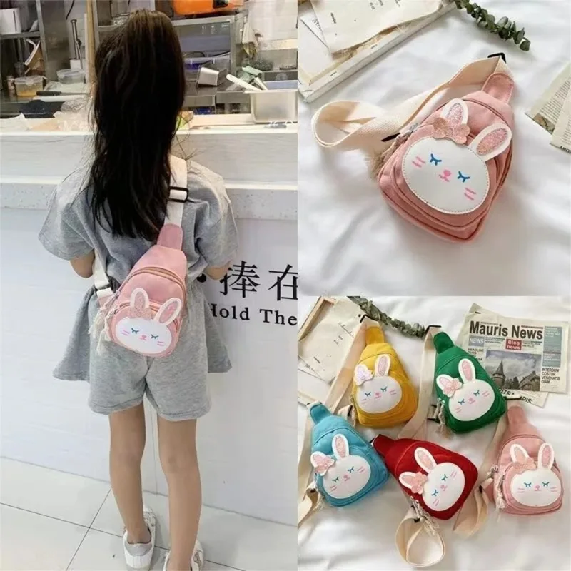 Cartoon Crossbody Bag Cute Rabbit Chest Bag Boys Girls Mini Bow Strawberry Rabbit Canvas Bags Kid Zero Wallet Large Capacity Bag