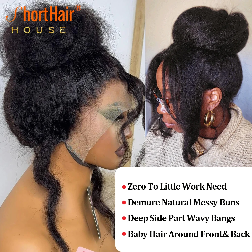 Brown Kinky Straight Wigs Human Hair Wigs Invisible Strap 360 Glueless Wear And Go Wig HD Lace Yaki Straight Closure Wig